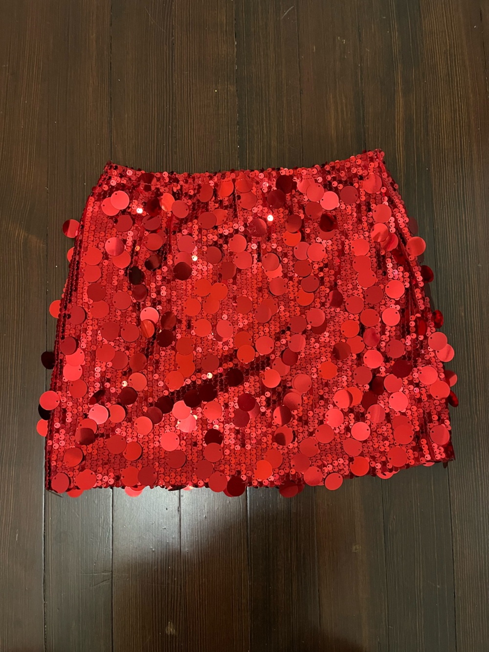 Red Sequin Mini Skirt
